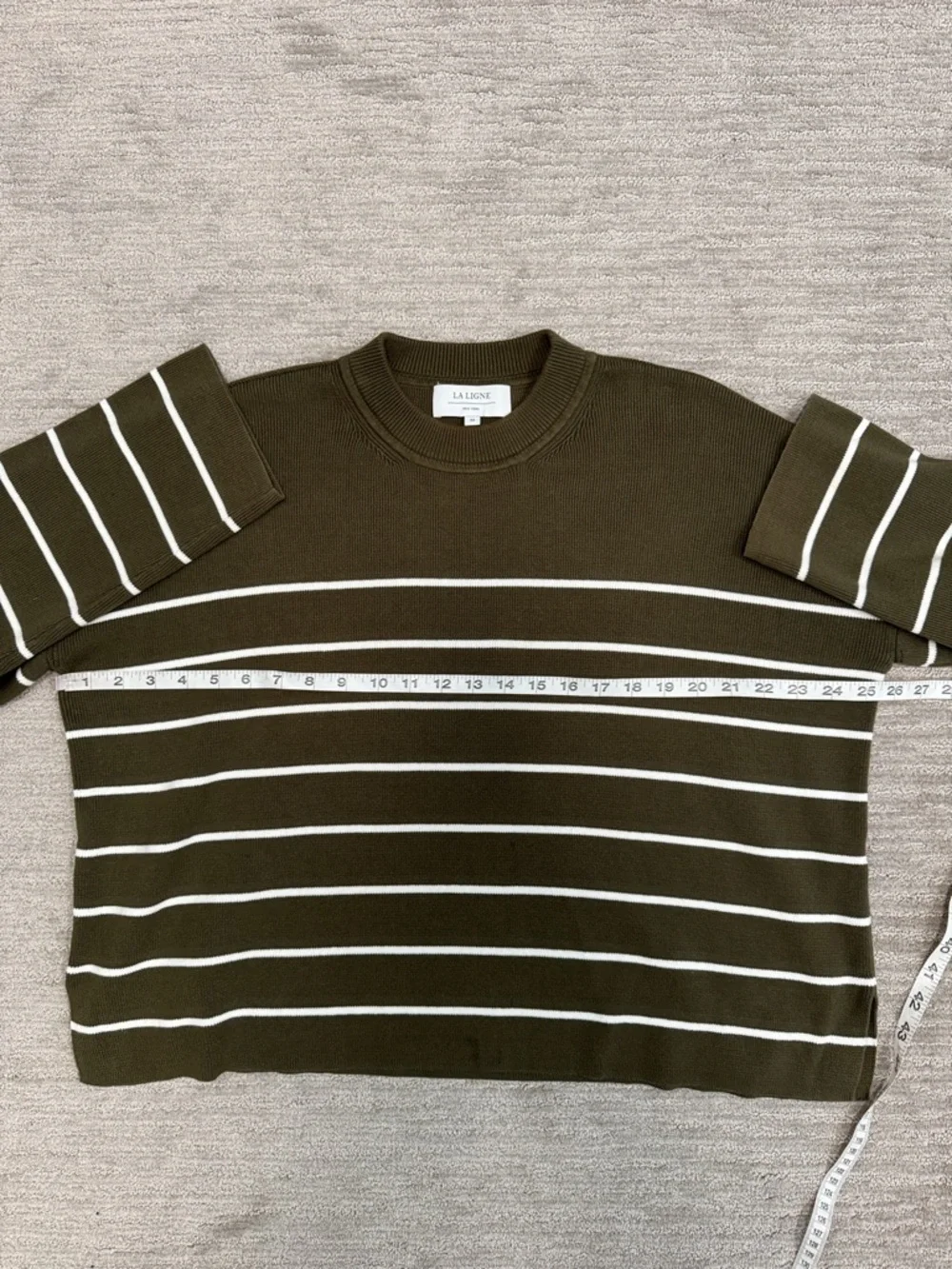 La Ligne Leo Sweater in Olive Stripe Size Medium - Picture 9 of 12